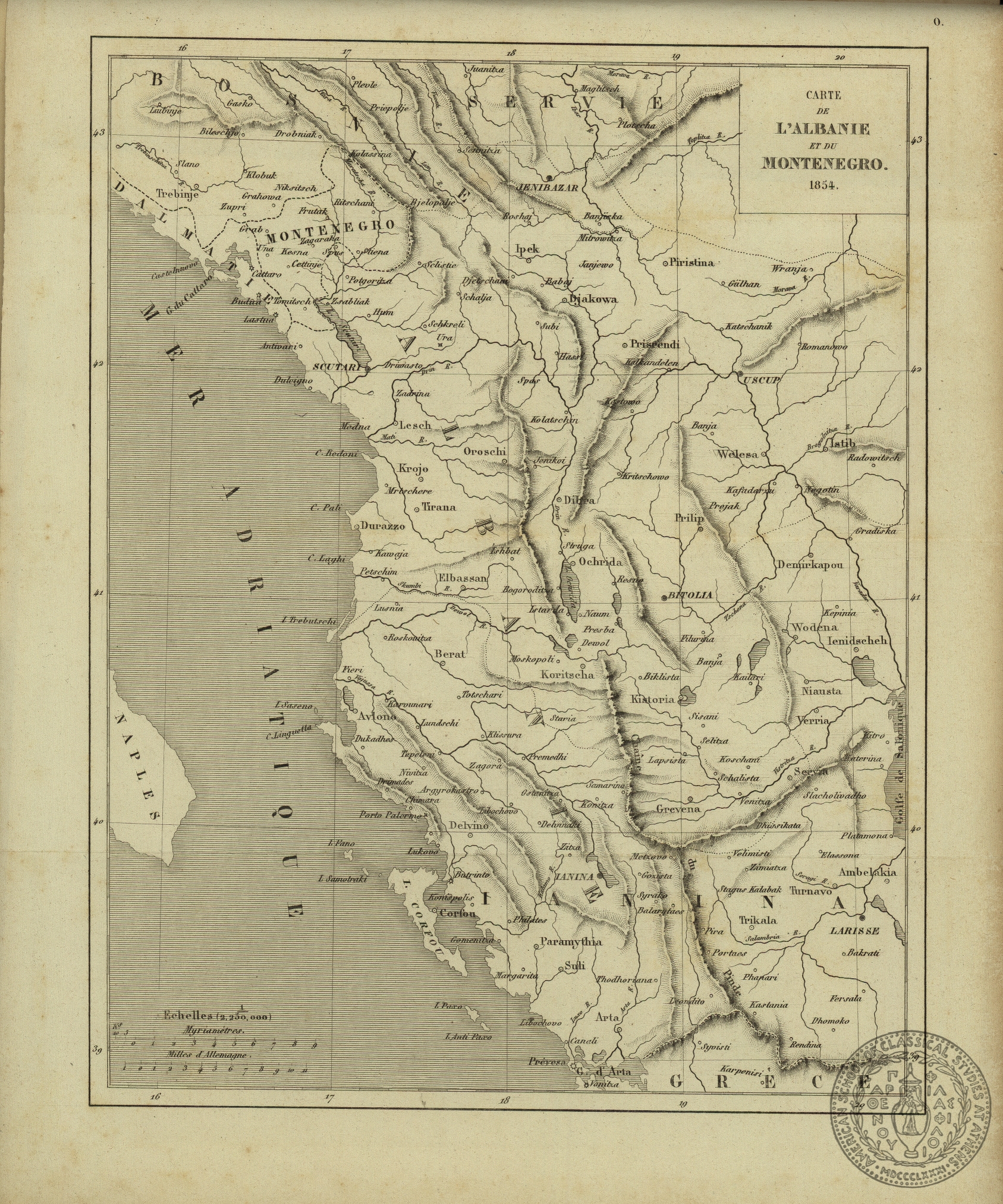 Carte de l'Albanie et du Montenegro